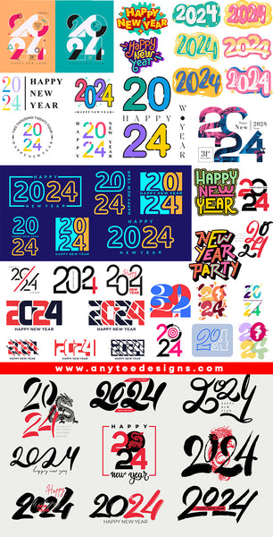 Happy New Year 2024 Quotes T-Shirt Designs Printable Files Bundle