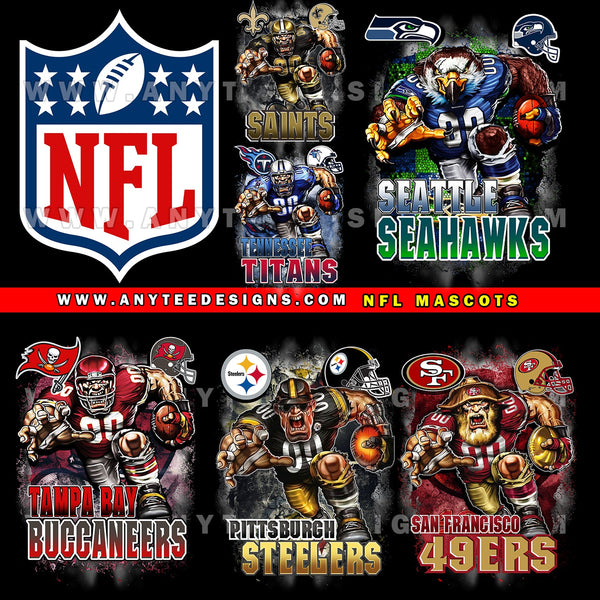 NFL 32 Teams Mascots T-Shirt Design Download File Bundle - anyteedesigns