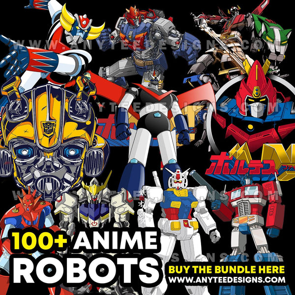 Anime Robots T-Shirt Designs Bundle File (100 Designs) - anyteedesigns