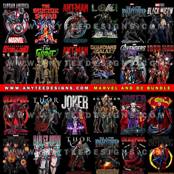 Marvel and DC Comics T-Shirt Design File Bundle - anyteedesigns