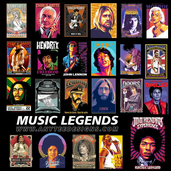 Music Legends Famous BUNDLE T- Shirt Design Files - anyteedesigns