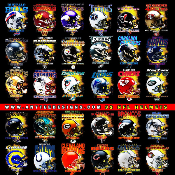 NFL 32 Team Helmets T-Shirt Design Download File Bundle 1 - anyteedesigns