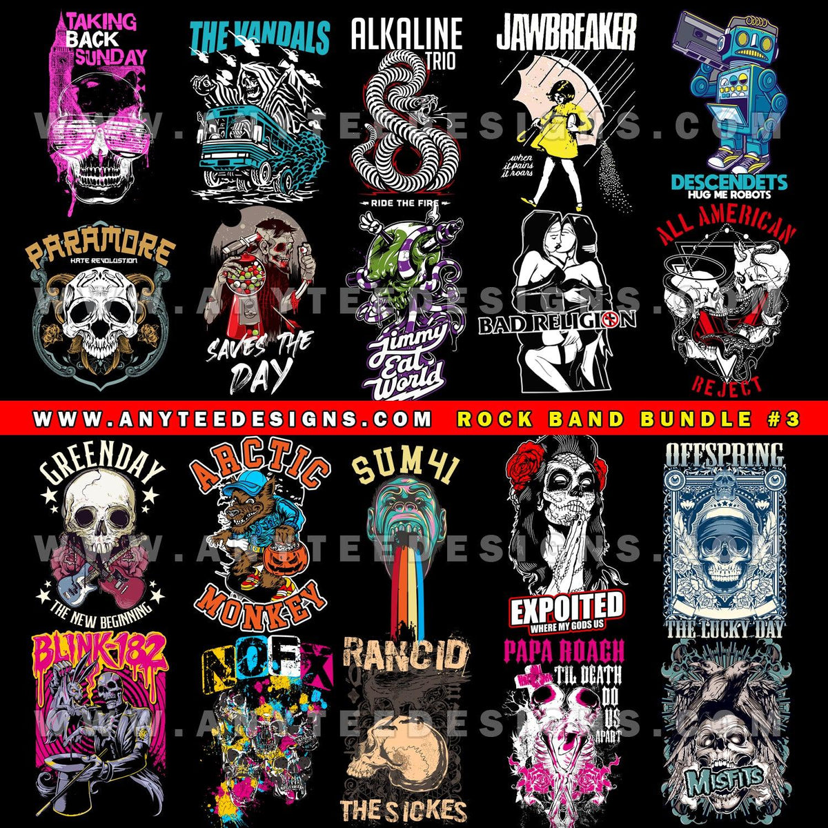 Rock Bands T Shirt Design Printable File BUNDLE #3 – anyteedesigns