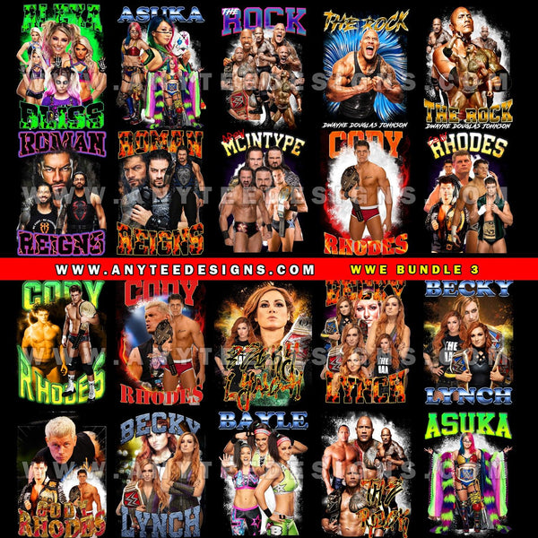 WWE WrestleMania Superstars T-Shirt Design Download File Bundle 3 - anyteedesigns