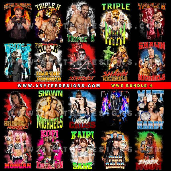 WWE WrestleMania Superstars T-Shirt Design File Bundle 4 - anyteedesigns
